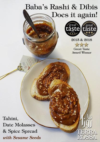 ianrmayer's tweet photo. I've just met the inspirational owners of @TerraRossaUK , producers of fine Arabian cuisine.  Tried their #GoldenFork ⭐️⭐️⭐️ winner 🏆 Baba’s Rashi &amp; Dibis with Sesame Seeds #greattasteaward https://t.co/DJN8ek8Mu0