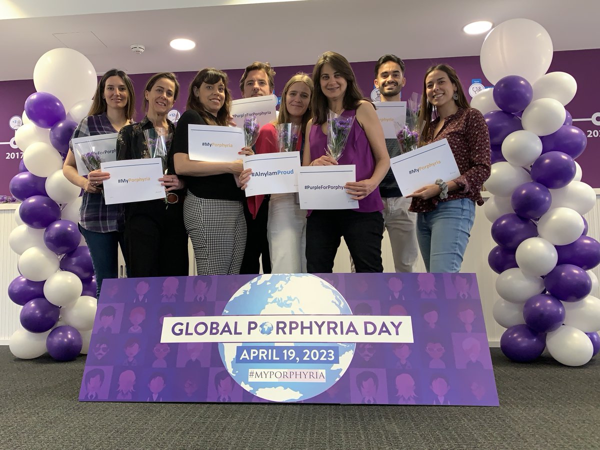 Alnylam's tweet photo. In support of Global Porphyria Day and #PorphyriaAwarenessWeek, our employees are wearing #PurpleForPorphyria. We’re #AlnylamProud to join @GlobalPorphyria and @Porphyria_Help in raising awareness of #porphyria and giving a voice to this global community. https://t.co/A1SoeQoRPM