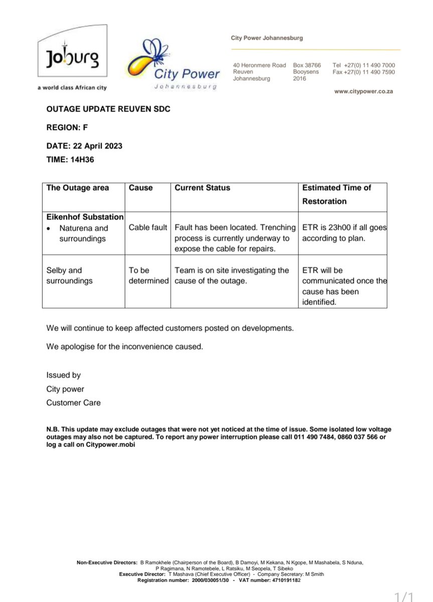 CityPowerJhb's tweet photo. #JoburgUpdates
#ReuvenUpdate
#Naturena: fault has been located, trenching process is currently underway
#Selby: team is on site investigating the cause of the outage ^KM https://t.co/hklDlNxi6w