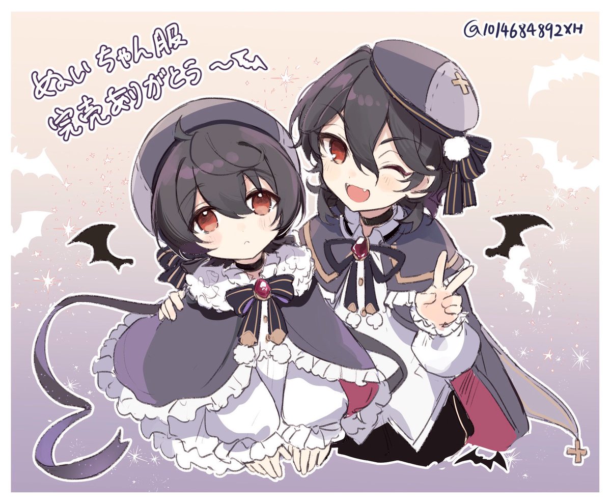 しょた服というと
🤔ぬい服用に描いたおべべだからイラスト本とは別系列になるけど
こっちの衣装のさくま兄弟のグッズも作りたさはある..... 