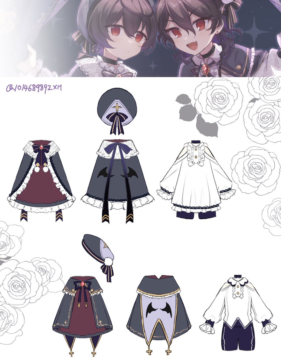 しょた服というと
🤔ぬい服用に描いたおべべだからイラスト本とは別系列になるけど
こっちの衣装のさくま兄弟のグッズも作りたさはある..... 