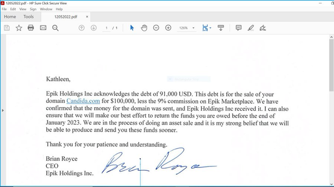 <a href="/Brianmroyce/">Brian Royce</a> Do all parties include your domain customers Brian?   Or are you going to leave  your domain customers in the dust like you have for your entire tenure as CEO?  
When will we be paid?  You stole $91000 from escrow from me and I still don't have a penny.
