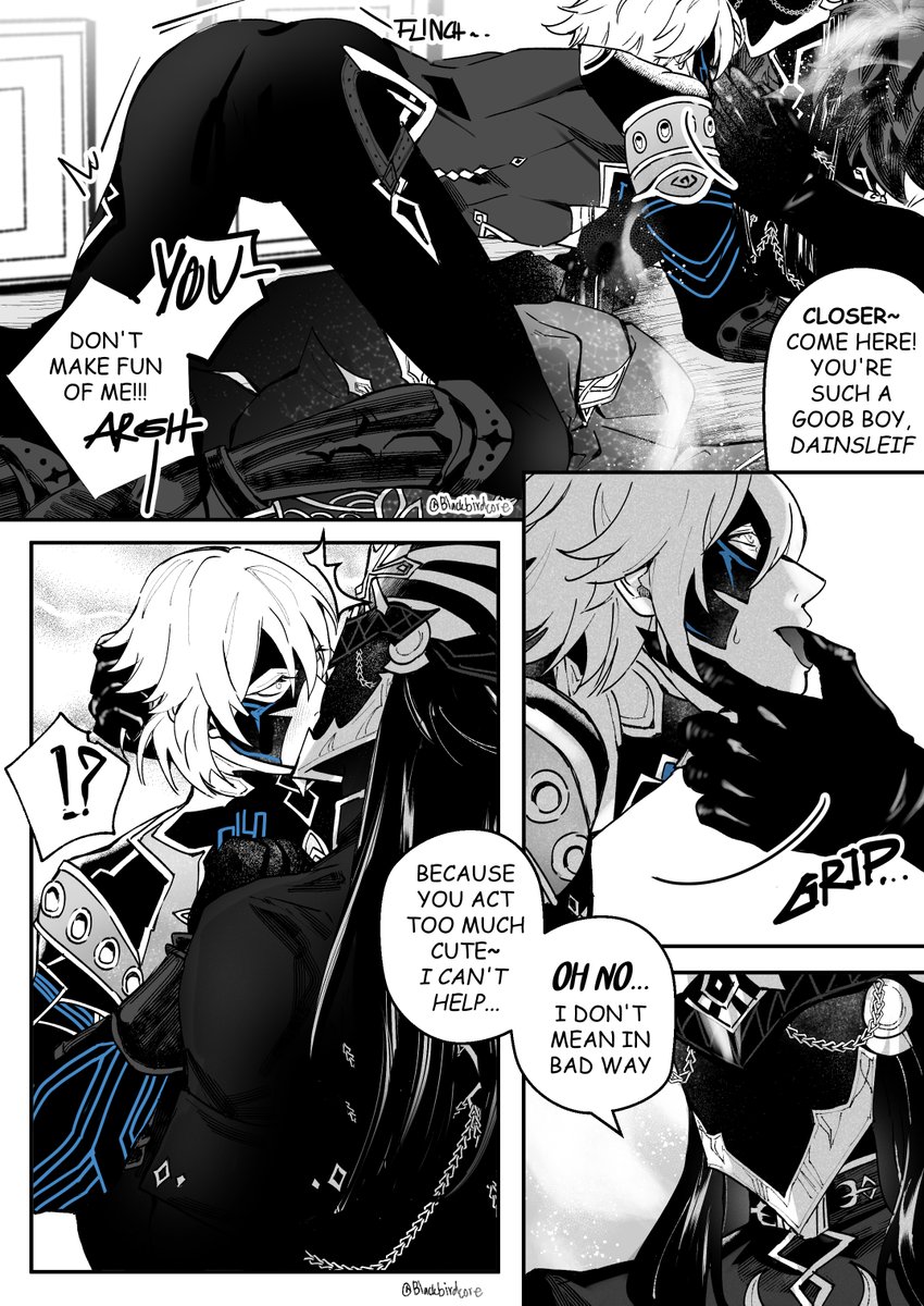 Blackbirdcore's tweet photo. ☕️💙 #Capidain
Dangerous deal, May be Dainsleif choose the wrong person...😳
⚠️ smooch🫦!
※Read from right to left https://t.co/RXKGXlohbS