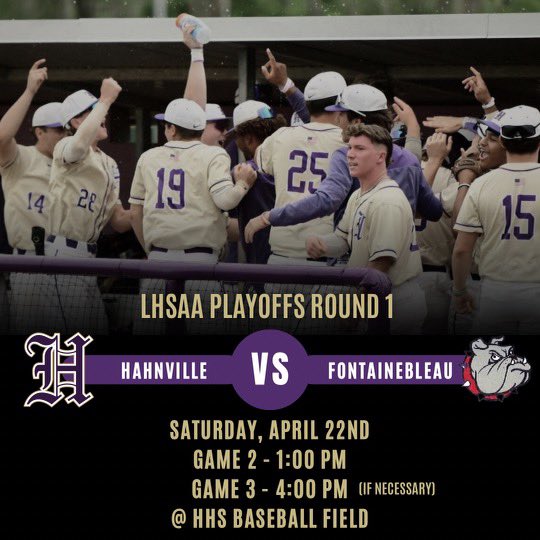 HHSTigerBsb's tweet photo. Tiger take on Fontainebleau for game 2 of the first round playoffs. Come out to Tiger field today at 1:00pm. Let’s make it loud!! #TEAM1!!! Geaux Tigers! 🐅🐅 https://t.co/JUzhMCDgp4