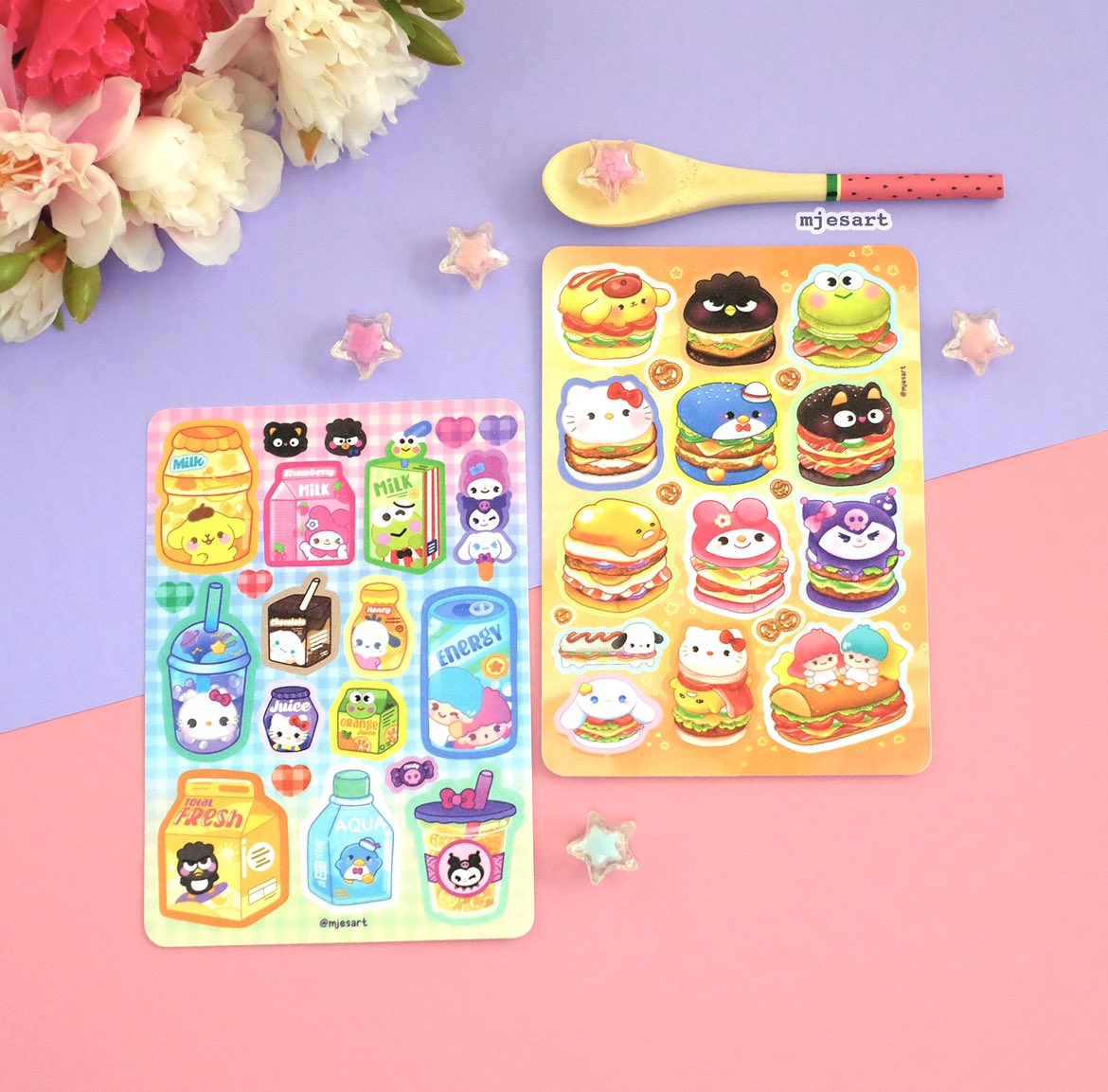 New Sanrio Sticker Sheet! Each sticker is a tasty illustration of my favourite snacks! Can’t wait to stick these cuties everywhere! #smallbusinessowner #stickersheet #sanriofanart