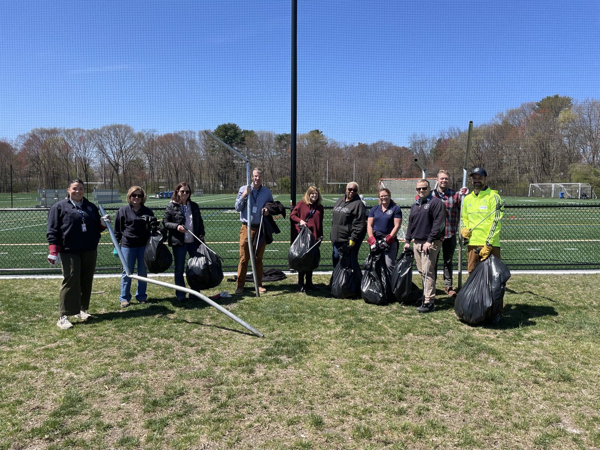 MassEMA's tweet photo. MEMA staff celebrated #MAEarthWeek by volunteering to clean up an area around the athletic fields at Fuller Middle School in @Framingham_MA – a short walk from MEMA HQ. Clearing trash will help protect the environment &amp; keep this new facility looking great!🌎@EOPSS @MassGovernor https://t.co/OSEGLMPB17