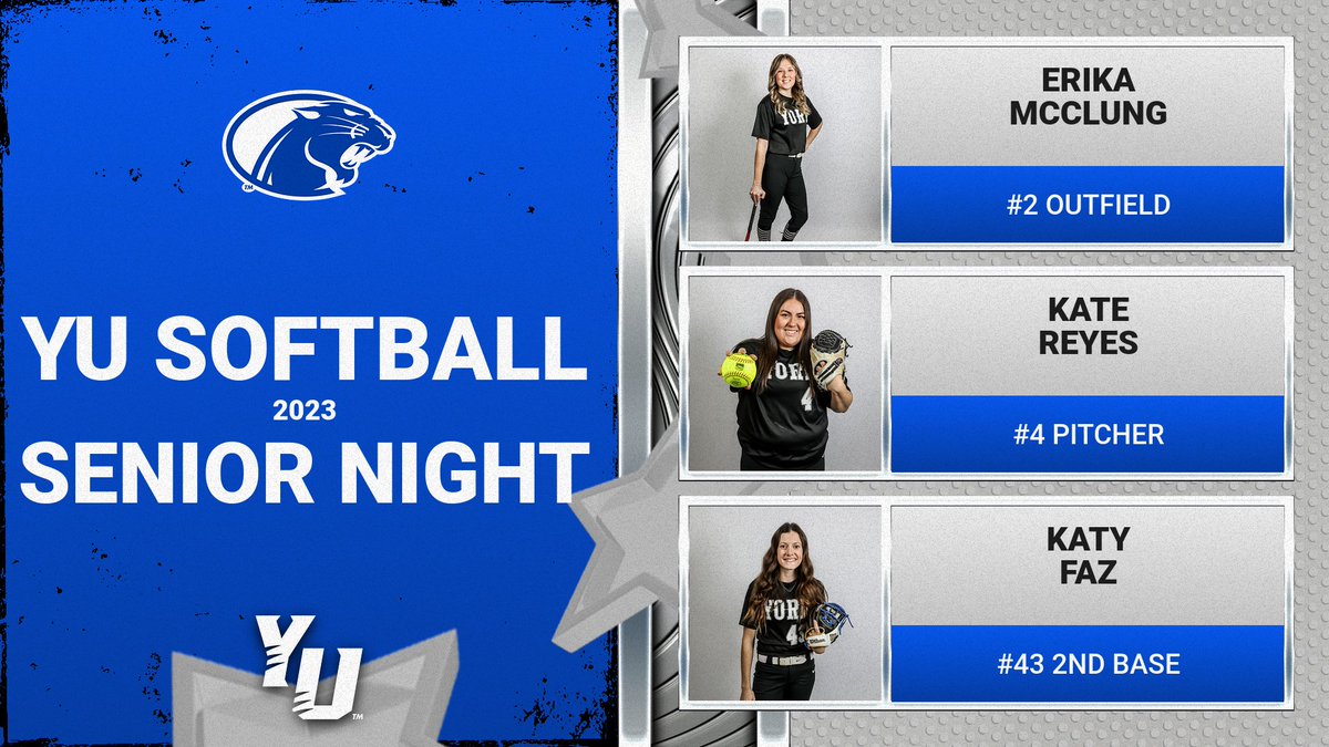 YorkUPanthers's tweet photo. SENIOR NIGHT! Come support the Softball Seniors Erika McClung, Kate Reyes, and Katy Faz at the Ballpark Complex for their doubleheader against Ottawa University at 1 and 3 PM! Thank you seniors for your dedication to YU and the Softball Team!
@YUPanthersSB https://t.co/NQ5xeK9FB4