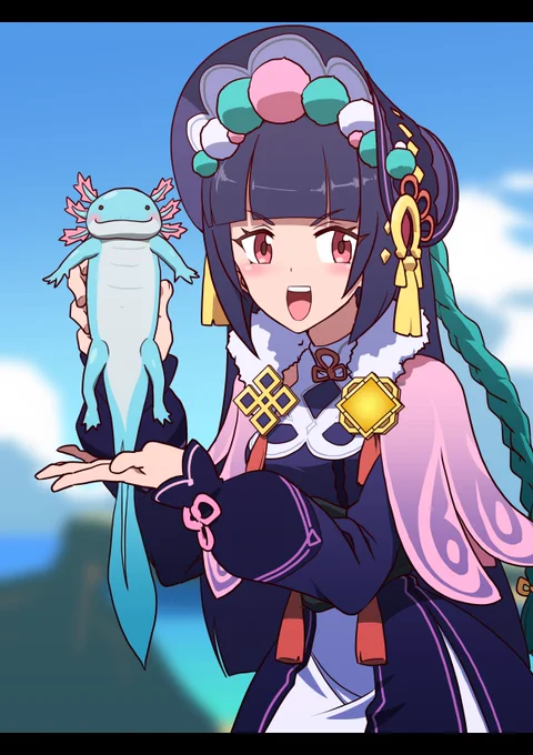 これはサンショウウオを捕まえる雲先生。This is an image of YunJin catching a salamander. 