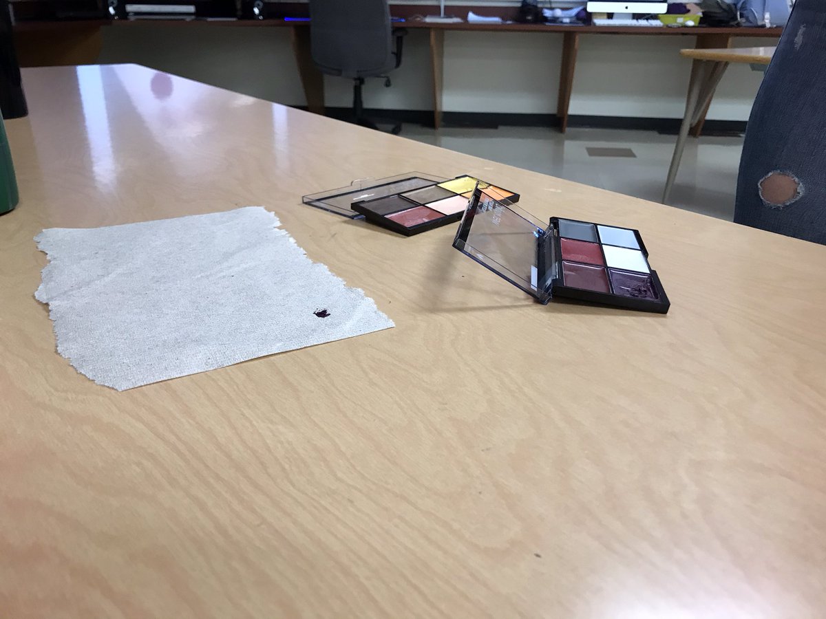 ArtsCpi's tweet photo. Fun Friday: Color Theory. Kyra Haines taught us how to make special effect bruises and then what complimentary colors to neutralize. Practical application of good subtractive color theory. https://t.co/dj5uMhDPGk