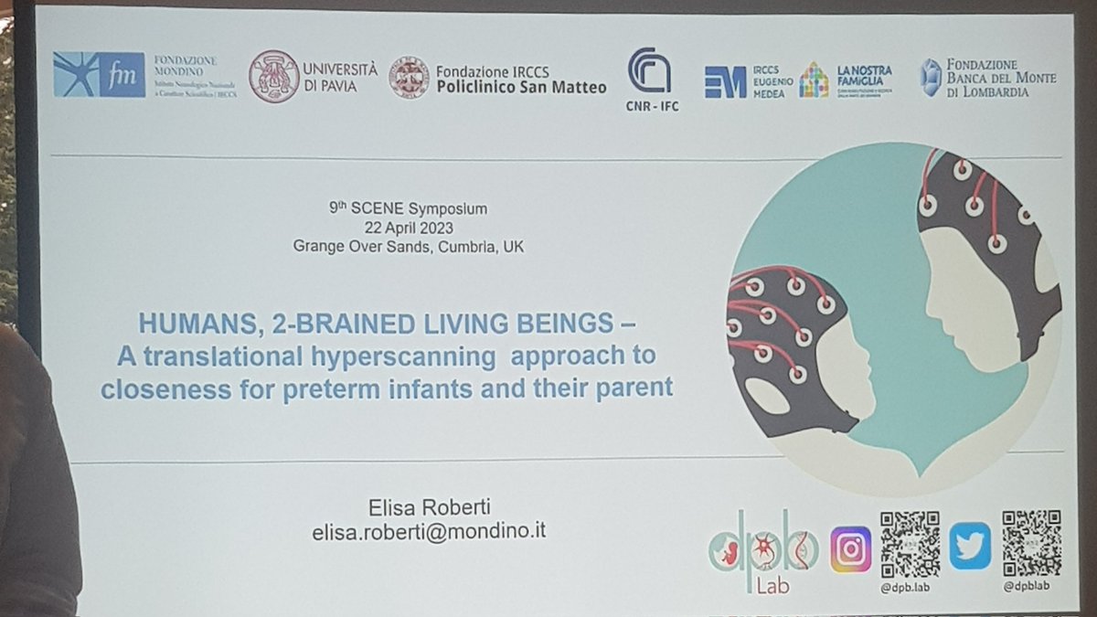 AloysiusAnnie's tweet photo. Listening to @elisaroberti_ #SCENEsymposium present on hyperscanning research showing the interaction synchrony in brains of mother infant dyads. They are studying impact of mask on mask off on communication too. Fascinating work @NeoSLTCEN https://t.co/o8eFJHtznH