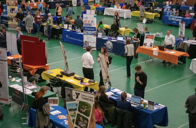 DeltaCollegiate's tweet photo. Dawn Little, Career Development and Employer Engagement Specialist for Delta College described hearing comments like, “Wow, this is so busy!” and spoke of her satisfaction with the participation in the Great Lakes Bay Job Fair from the community https://t.co/eGRAemG5C1