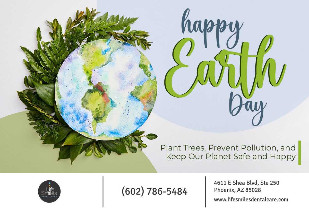 Today is a great reminder to take care of our planet and make it a better place. Let's focus on planting more trees and doing our part to prevent pollution and make the planet greener and happier. #EarthDay2023 #phoenix #arizona #lifesmilesdentalcare