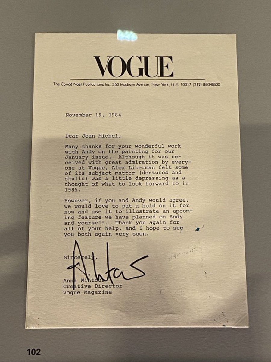 StreetFashion01's tweet photo. Letter from Anna Wintour to Basquiat (1984) https://t.co/O8aMRaaQ38