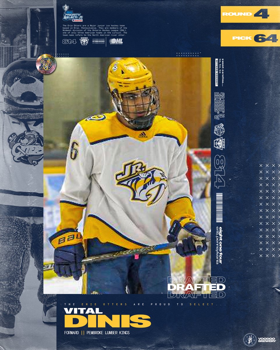 With the 64th overall pick in the 2023 <a href="/ohlhockey/">Ontario Hockey League</a> Priority Selection Draft, the Erie Otters select <a href="/PLKingsCCHL/">Pembroke LumberKings</a> forward Vital Dinis. Welcome to Erie!

<a href="/voodoobrewery/">Voodoo Brewery</a> Draft Weekend | #OHLDraft
