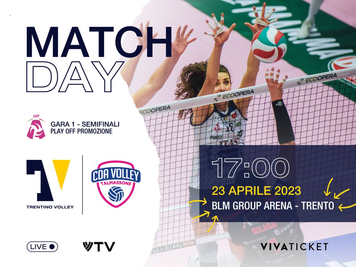 trentinovolley's tweet photo. COMINCIA LA CORSA NEL TABELLONE FINALE!
π
Serie A2 femminile, Play Off Promozione β Gara 1 Semifinale
π #BLMGroupArena, #Trento β²οΈ 17.00
β
#ITASTRENTINO π #CDATALMASSONS
β
π» #VolleyballWorld
ποΈhttps://t.co/Ht16Jf21Ra
π² @trentinovolley
#β£ #A2femminile
#β£ #trentinonelcuore https://t.co/MgRnpOD8ri