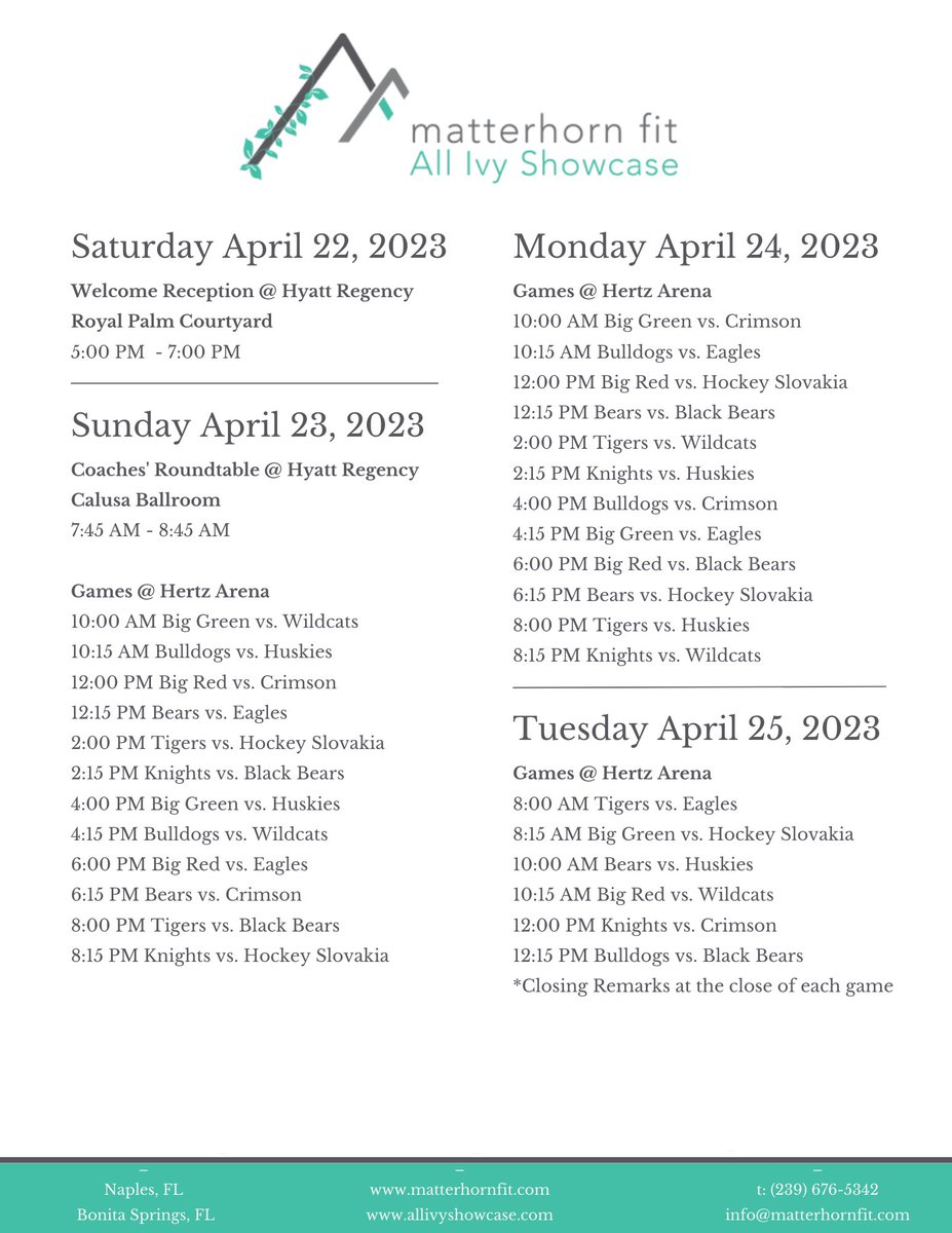 matterhornevent's tweet photo. Games start Sunday at 10am. NCAA coaches sign in at the entrance.  Full schedule: https://t.co/N1adC9zhhx