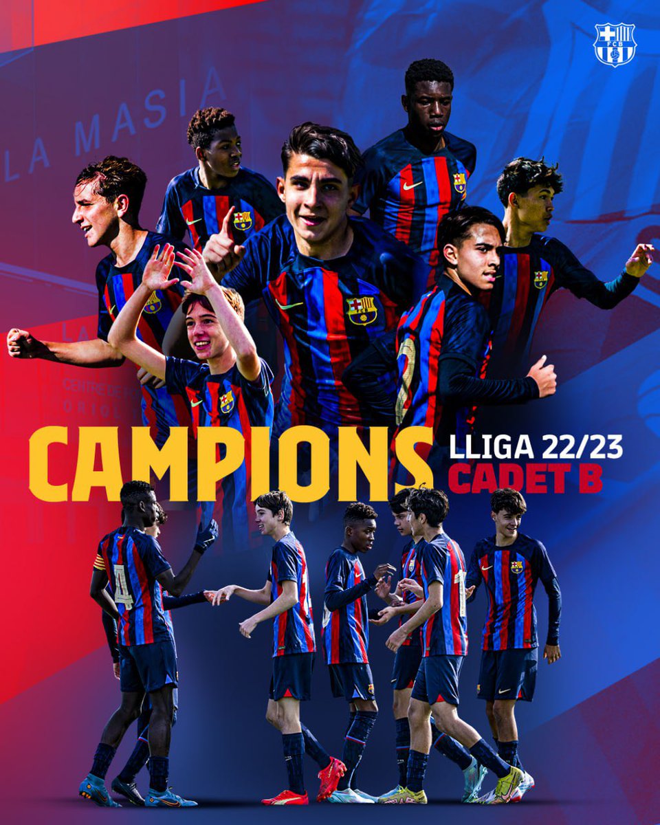 FCBmasia's tweet photo. ⌚️𝐅𝐈𝐍𝐀𝐋!

🏆Lliga

💪  𝐂𝐚𝐝𝐞𝐭 𝐁 🆚 FB Reus (7-0)

⚽️ Toni (3), Adri (2), Antonio i Nil

🤩 𝐂𝐀𝐌𝐏𝐈𝐎𝐍𝐒 𝐃𝐄 𝐋𝐋𝐈𝐆𝐀

👏 𝐌𝐨𝐥𝐭𝐞𝐬 𝐟𝐞𝐥𝐢𝐜𝐢𝐭𝐚𝐭𝐬, 𝐄𝐐𝐔𝐈𝐏! Quina temporada que esteu fent que segur us serveix per a la vostra formació! 

#FCBMasia 💙❤️ https://t.co/GyCfl11ZWv