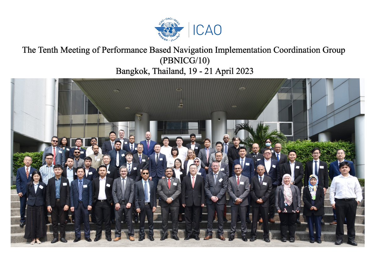 bunkongnov's tweet photo. Back in person for the 10th Meeting of #PBN Implementation Coordination Group #PBNICG10 #PBNICG, 19-21 April 2023, @icao APAC, #Bangkok https://t.co/BZWO9OSfvB