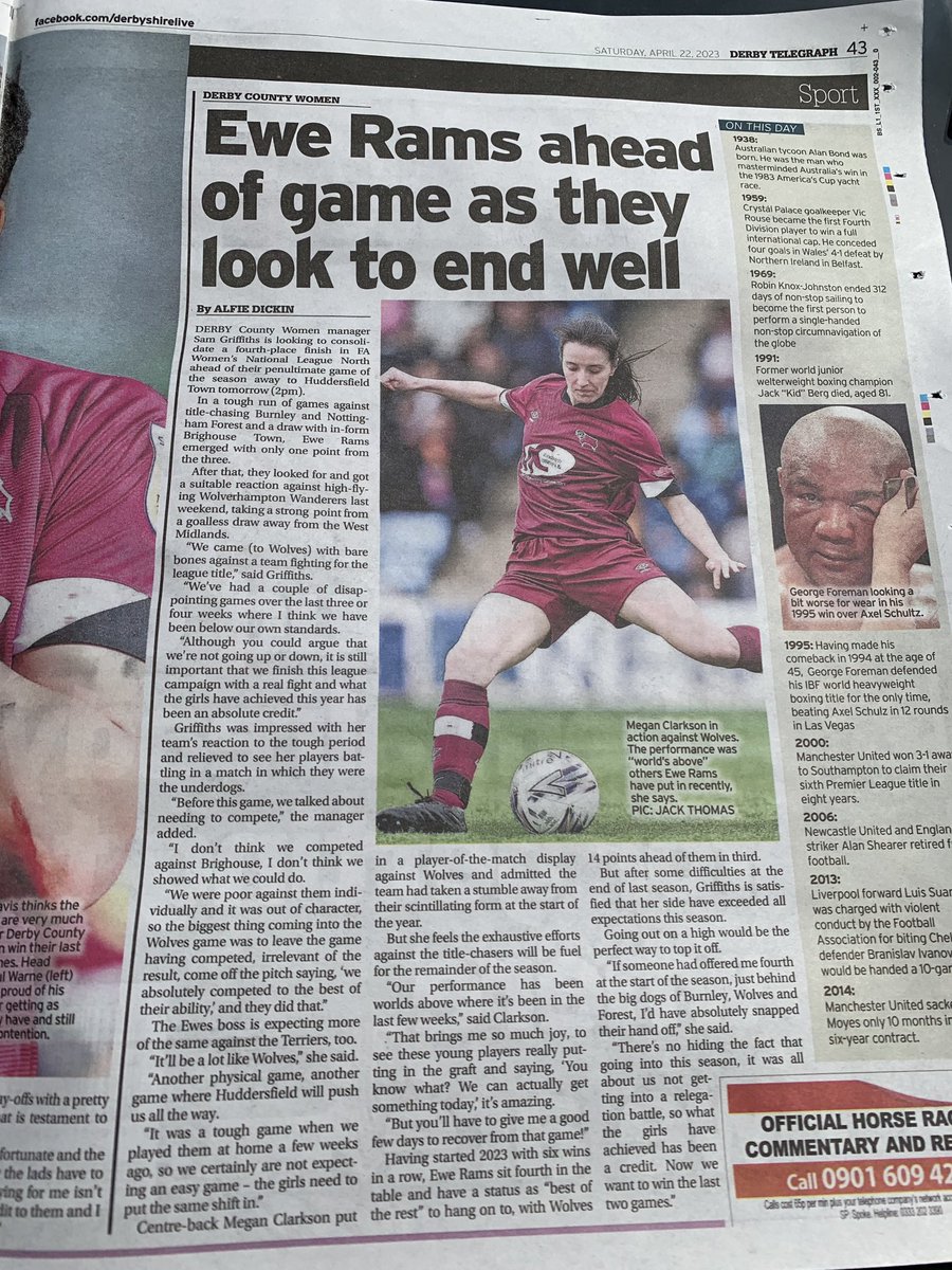 UoDFootyJournos's tweet photo. Our @AlfieDickin looks ahead to @DCFCWomen’s push for a top-four finish as they travel to @HTAFCWomen.
#qualitywillout
@DerbyUniPress @FAWNL https://t.co/TM2ql2ZyEF