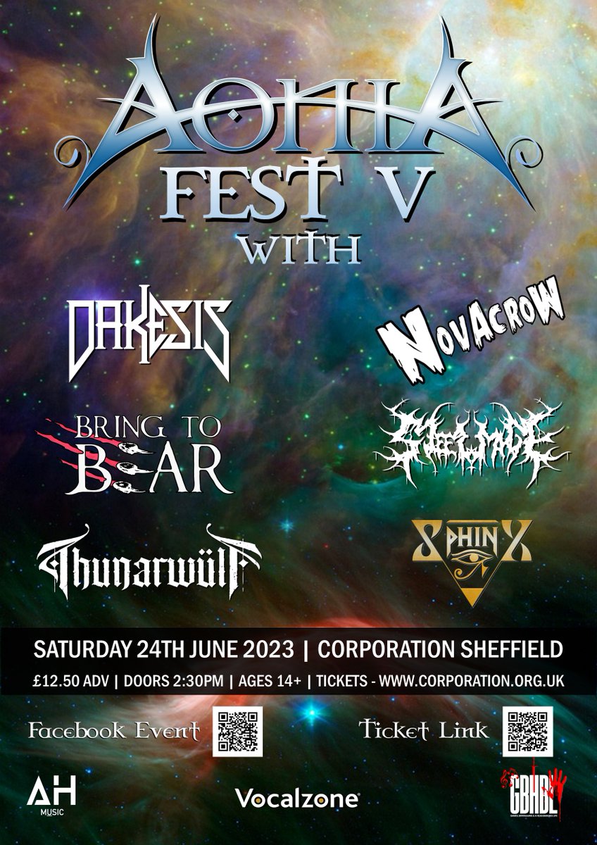 The #AoniaFest V line-up is now complete! 

🎫Tickets: corporation.org.uk/event/aoniafes…

Huge thanks to sponsors <a href="/GBHBL_Official/">GBHBL</a> and endorsers <a href="/VocalzoneHQ/">Vocalzone</a> and AH Music, Grantham

Line-up:
<a href="/Aonia_Band/">Aonia</a> 
<a href="/Dakesis/">Dakesis</a> 
<a href="/NovacrowBand/">Novacrow</a> 
@bringtobearband 
<a href="/steelmageuk/">STEEL MAGE</a> 
Thunarwulf
Sphinx
