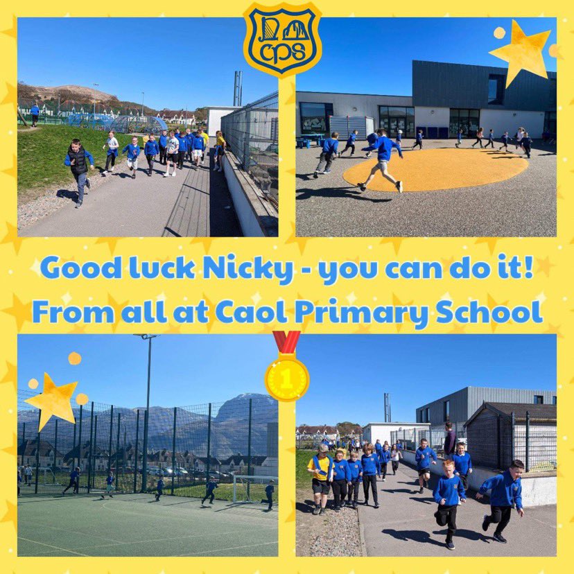 Caol_Primary's tweet photo. Caol Campus took part in the Daily Mile to support @nickygrant10 as she prepares for the London Marathon tomorrow. #teamcaol #HighlandMarathonChallenge #_thedailymile https://t.co/668SkqvpuH