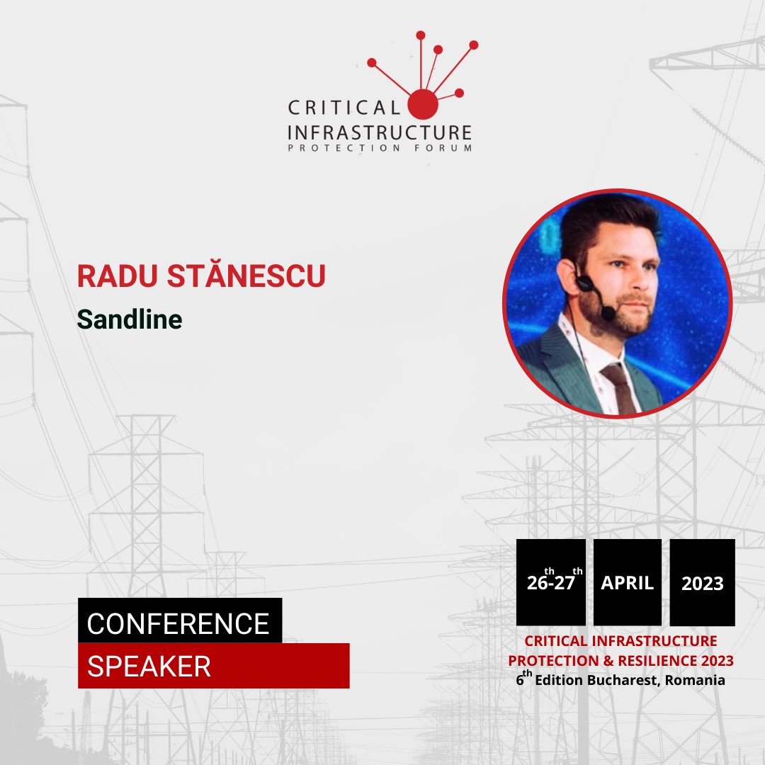 CipForum's tweet image. It is a privilege to announce Mr. Radu Stănescu, Sandline, as a speaker during the event taking place between April 26-27, 2023, at the Palace of Parliament

Find more details about the event here: cip-forum.ro

#CIPForum  #CIPForum6 #CriticalInfratructure #Resilience