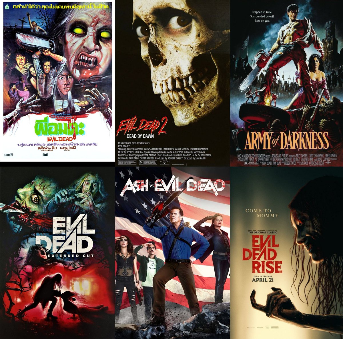 horrorlosers's tweet image. Toda la saga EVIL DEAD en orden de estreno ¿Cómo queda tu top de películas y series después de haber visto #EvilDeadRise?