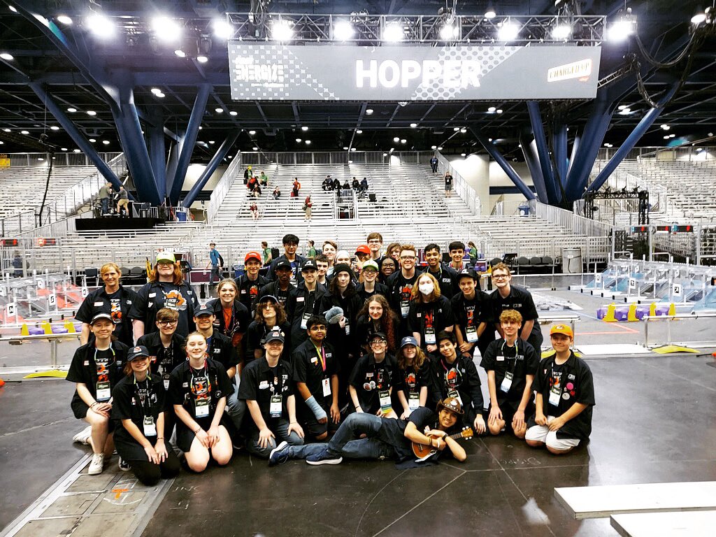 FIRST2338's tweet photo. Three @CaterpillarInc teams make it to playoffs on Hopper #FIRSTChamps Good Luck to all the teams! #Chargedup as Captain of the 3rd alliance with #Rex1727 @team498 #CrescentCoyotes610 @IllinoisFIRST #FIRSTisForEveryone https://t.co/rhuY6v8zTd