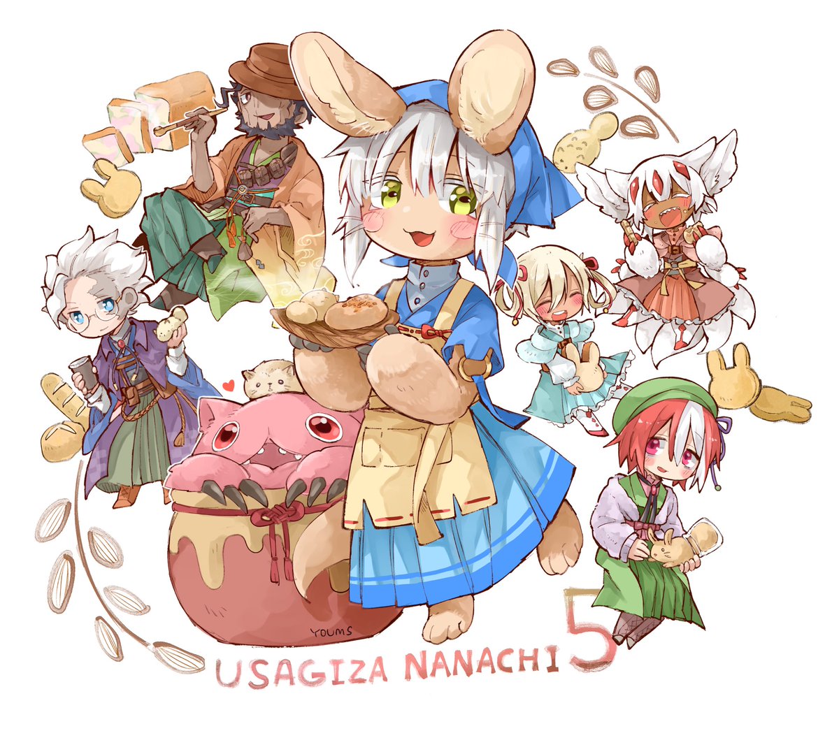 nanachi (made in abyss) animal ears furry smile open mouth multiple girls holding glasses  illustration images