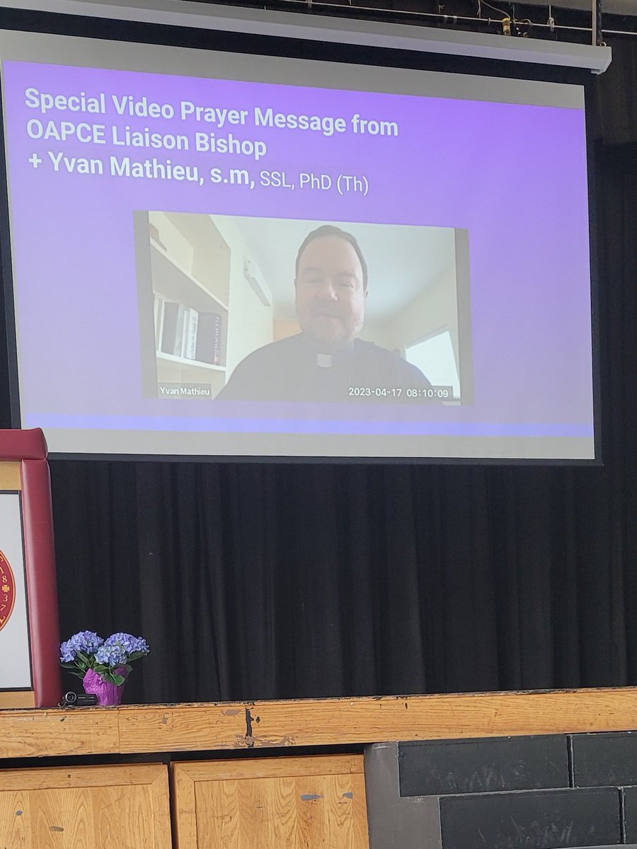 beamerleafs's tweet photo. Message from the OAPCE Liason Bishop Yvan Mathieu to open the 84th annual OAPCE Conference  in Kingston! Going to be a great day! @oapceontario @alcdsb @CatholicEdu @grade6stmary https://t.co/p4FneG2YYj