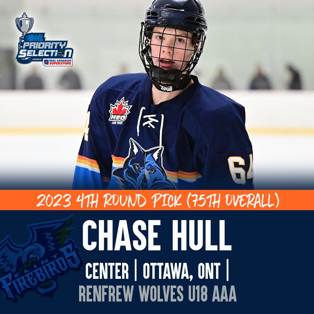 Flint Firebirds (@flintfirebirds) on Twitter photo With the 75th pick in the <a href="/OHLHockey/">Ontario Hockey League</a> Priority Selection, we are proud to select center Chase Hull from the U18 Renfrew Wolves! Welcome to Flint! #OHLDraft #FuelTheFire With the 75th pick in the <a href="/OHLHockey/">Ontario Hockey League</a> Priority Selection, we are proud to select center Chase Hull from the U18 Renfrew Wolves! Welcome to Flint! #OHLDraft #FuelTheFire