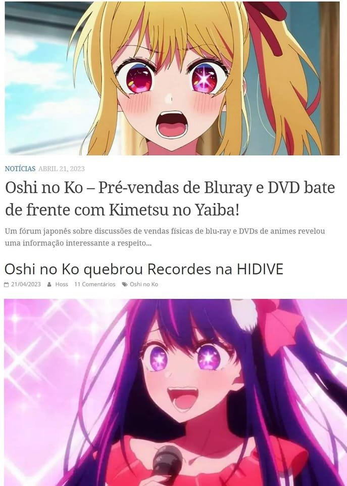 Oshi no Ko quebrou Recordes na HIDIVE