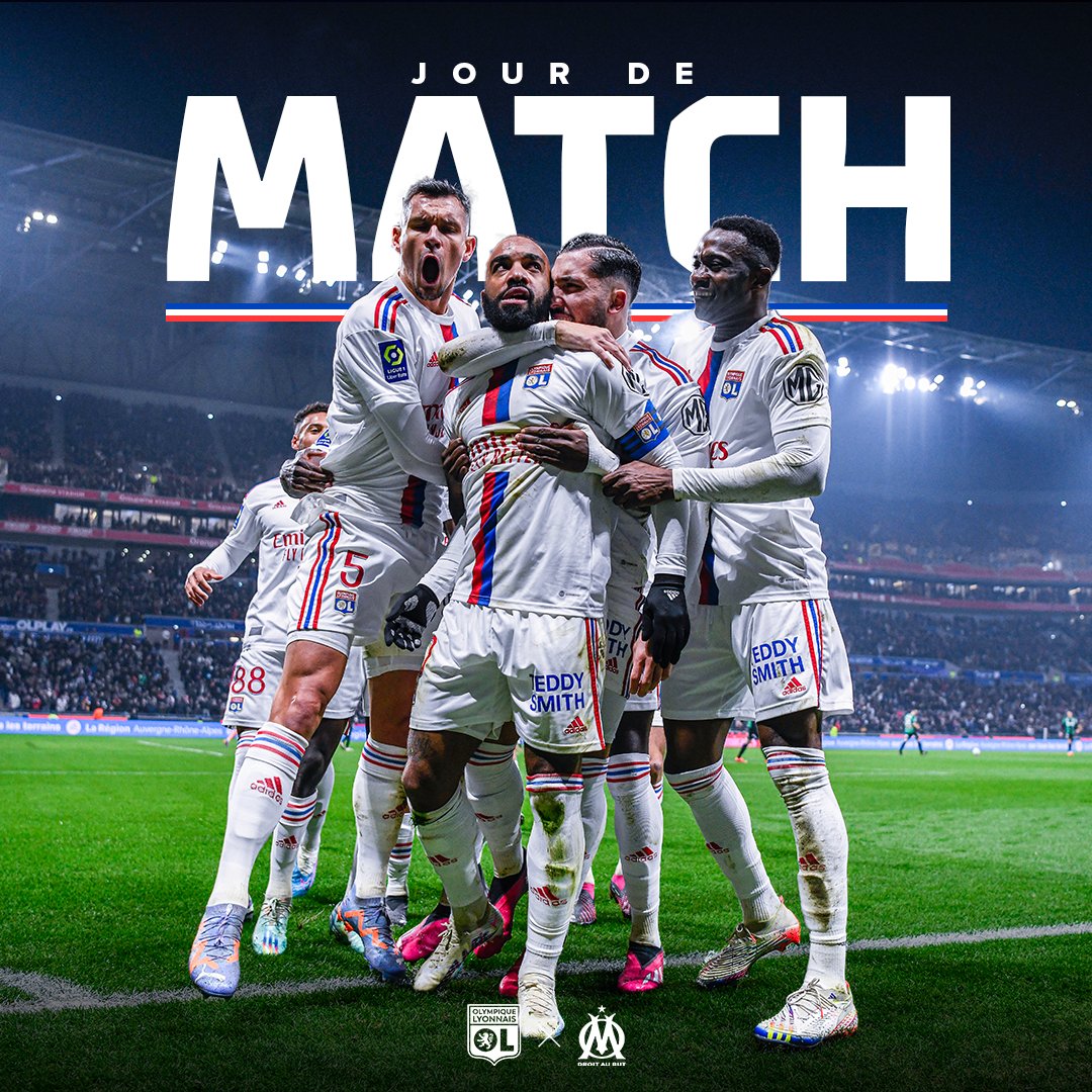 🔴 Jour de match 🔵

⚽ #OLOM   
📆 J32 <a href="/Ligue1UberEats/">Ligue1UberEats</a> 
⏰ 20:45  
🏟 <a href="/GroupamaStadium/">Groupama Stadium</a>

🎟 billetterie.ol.fr/fr/catalogue/m… 
📺 
<a href="/PVSportFR/">Prime Video Sport France</a>
 
𝗔𝗟𝗟𝗘𝗭 𝗟𝗘𝗦 𝗚𝗢𝗡𝗘𝗦 🦁🔴🔵