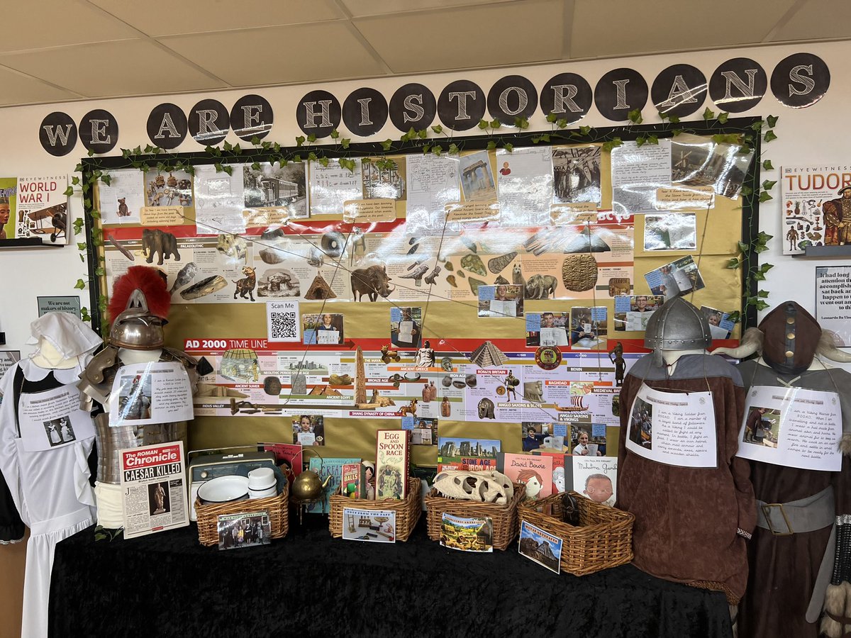 HolySpiritWA9's tweet photo. Look at our brilliant #historytimeline display! Children can stop on the corridor and enjoy a history book or resource and spot key events they remember on our whole school timeline. We’ve sound buttons to help recall key learning! Super work from our History lead Mrs Sharrock! https://t.co/QhOy0olUXg