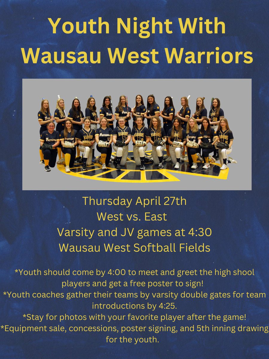 Thursday, 4/27 <a href="/WestFastpitch/">Wausau West Softball</a> vs. Wausau East! 1st pitch 4:30, Be there!!!