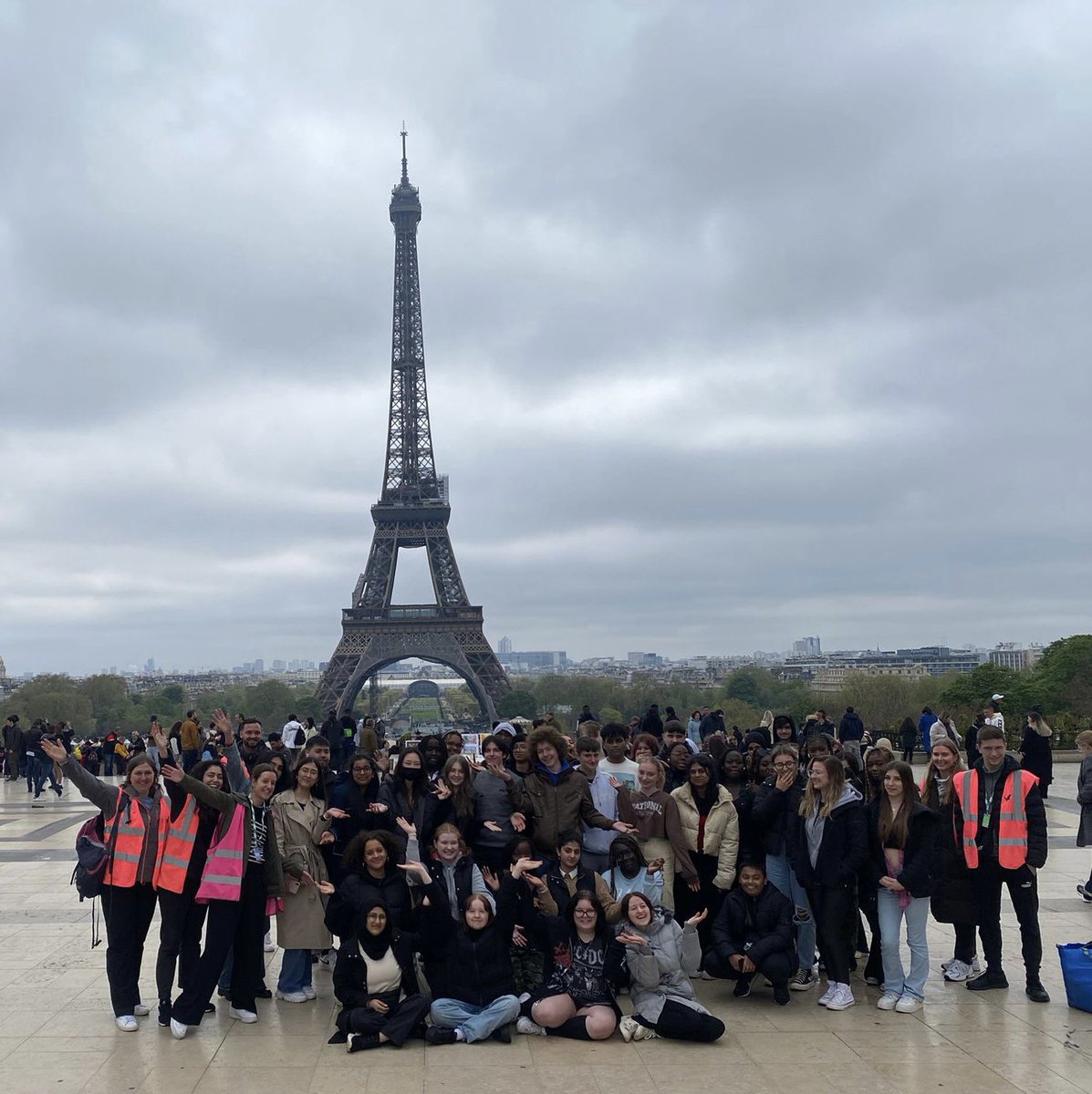 gorse_ruth's tweet photo. The iconic Eiffel Tower! A bit of a grey day but fantastic views over a magnificent city! #mfltrip #paris2023 #trgainparis https://t.co/GVWFq5rjAi