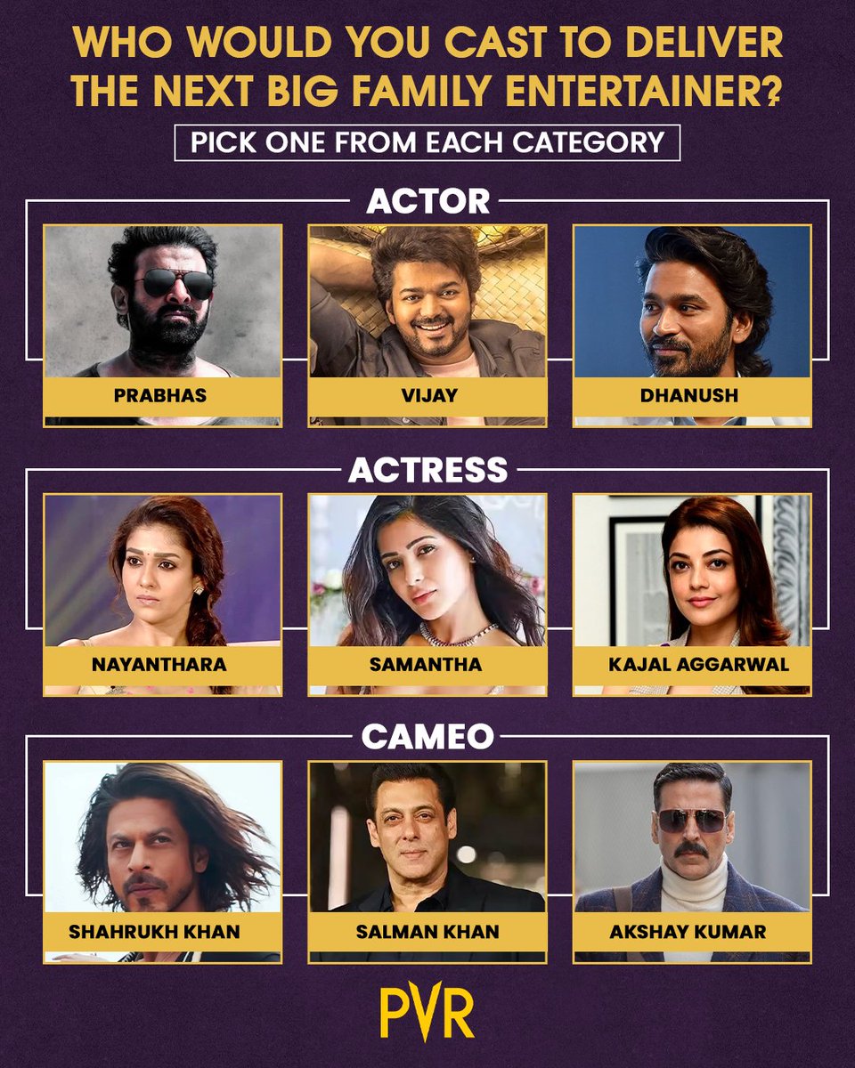 If you were to cast actors from each category to deliver the next BIG family blockbuster, who would you pick? Let us know in the comments below. 

#FamilyEntertainer #Prabhas #Vijay #Dhanush #Nayanthara #SamanthaRuthPrabhu #KajalAggarwal #ShahRukhKhan #SalmanKhan #AkshayKumar