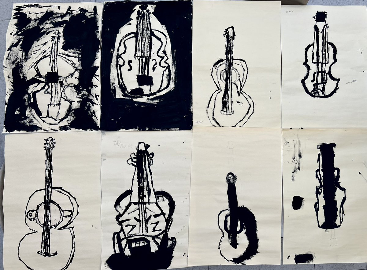 Grade 3 Cubist stringed instrument mono prints in black and white tempera paint. (1) <a href="/HPSParkville/">Parkville Community School</a> <a href="/Hartford_Public/">Hartford Public Schools</a> <a href="/EzzieFigueroa/">Ezzie Figueroa</a> <a href="/HPSArtsWellness/">HPSArts&Wellness</a> <a href="/theartofed/">The Art of Education University</a> <a href="/AFTCT/">AFT Connecticut</a>