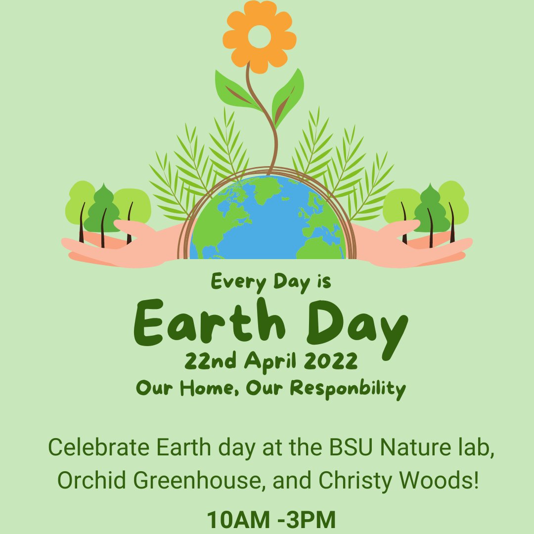 Happy Earth Day from the Biology Department! Head on over to the BSU Nature Lab, Orchid Greenhouse, &amp; Christy Woods for a day of celebration.

Activities are happening all day long from 10am-3pm. bsu.edu/calendar/event…

@ballstateuniversity @bsufseec @christywoods_bsu