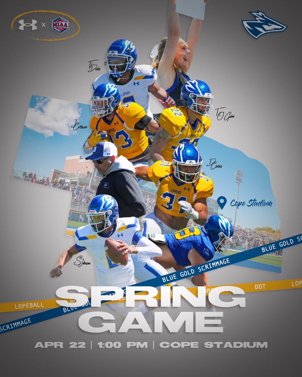 It’s GAME DAY Loper Nation🤘🏼

Blue 🔵 vs. Gold 🟡 

🏈 Spring Game
🕐 1:00 PM
🏟️ Cope Stadium 
📺 MIAA Network
📻 River KRVN FM 93.1

#DDT #LOPEBALL #SpringGame