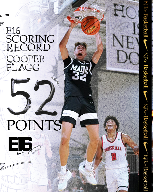 Cooper Flagg made history! 👏 Last night he dropped 52 points, setting a new E16 record. #EYBL2023 ☑️52 points ☑️12 rebounds ☑️16-18 FGM