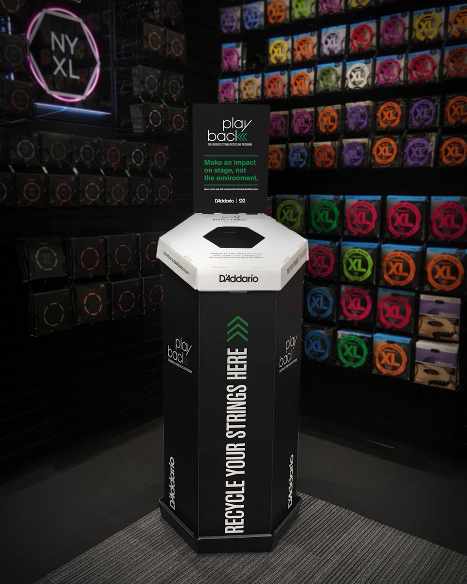 DaddarioandCo's tweet photo. D'Addario Playback is the world's only string recycling program. With over 11 million strings recycled, doing your part is as simple as going to a music store and dropping old strings in the Playback bin. Head to https://t.co/gtFoT22PXs to find a participating dealer near you! https://t.co/h2WmbTSvge