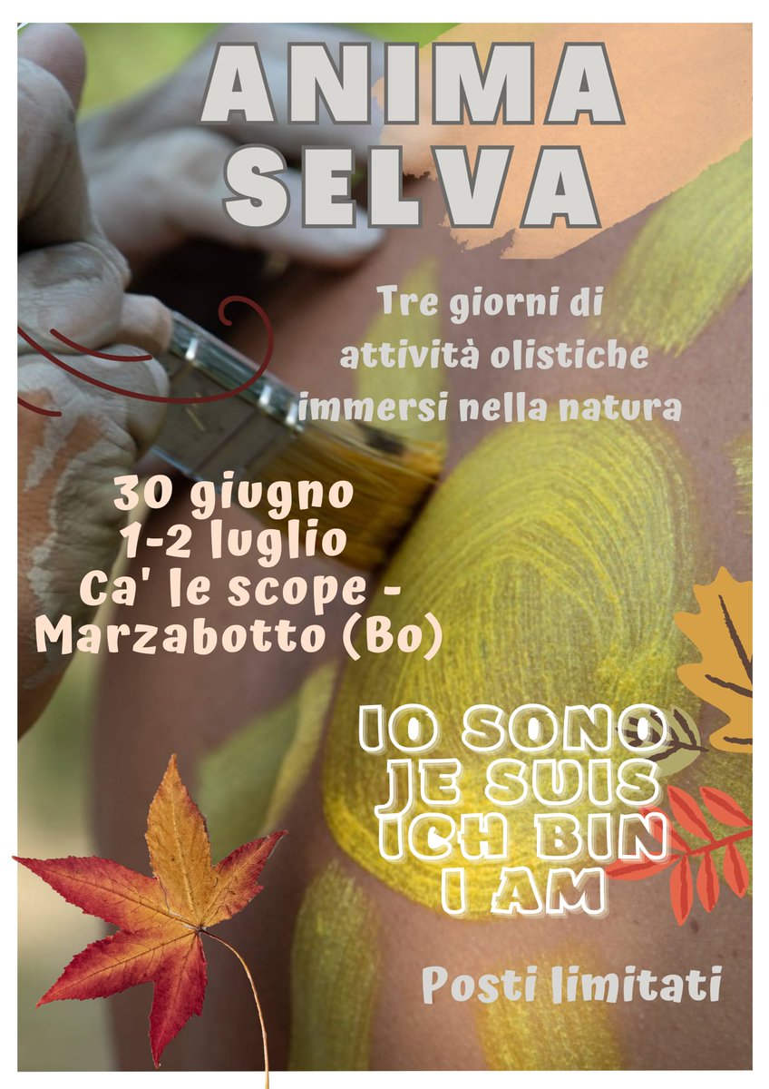 Anita_naturismo's tweet photo. 𝟑𝟎 𝐆𝐢𝐮𝐠𝐧𝐨 - 𝟏 - 𝟐 𝐋𝐮𝐠𝐥𝐢𝐨
𝘼𝙉𝙄𝙈𝘼 𝙎𝙀𝙇𝙑𝘼 𝙖𝙣𝙣𝙤 𝙩𝙚𝙧𝙯𝙤
Tre giorni di attività olistiche per vivere il rapporto tra terra e cielo.
#animaselva #naturismoanita #italianaturista #nudiverso #holistic #terra #iam #ich #ganzheitlich #natura #naturismo https://t.co/7KiAyAjFZ0