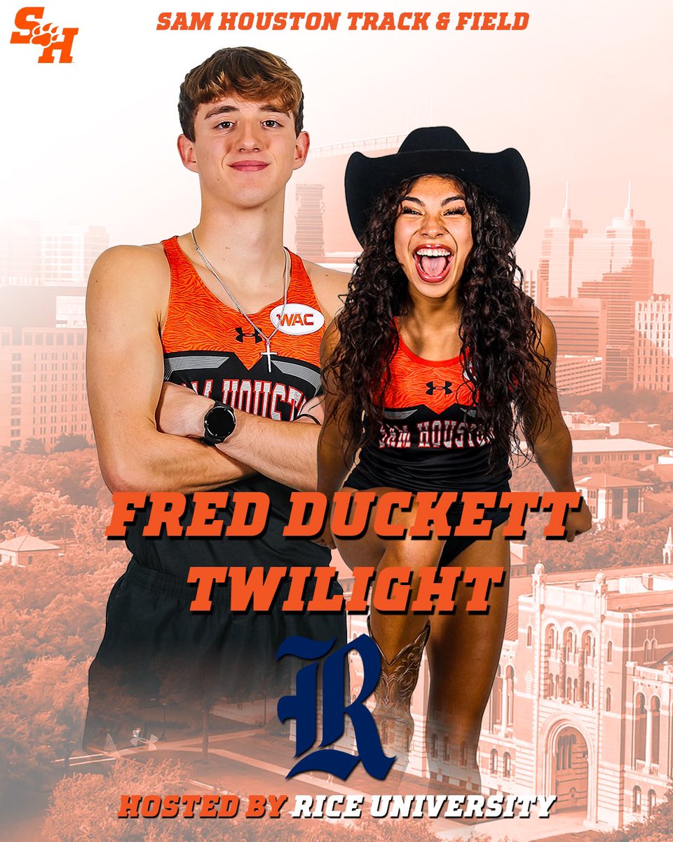 BearkatsTFXC's tweet photo. It’ll be an all night affair as the Bearkats head to Houston for the Fred Duckett Twilight hosted by Rice University. Results: https://t.co/7tZaN5QzUM
#eatemupkats #shsutrackandfield #shsu #trackandfield https://t.co/ae6KkFUPt6