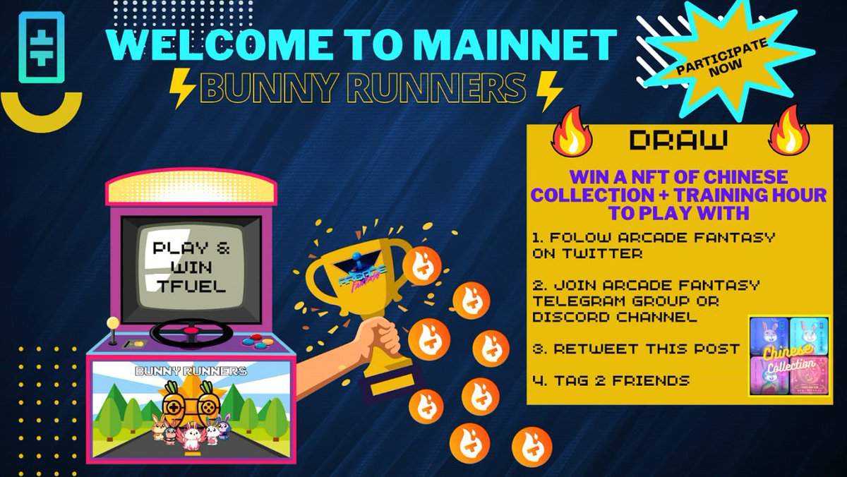 ArcadeFantasy_'s tweet photo. ✨ Welcome to mainnet Bunny Runners

Results on Monday 24 April, 18h UTC
 
✅ 1 Follow @arcadefantasy_ on Twitter 
✅ 2 Join Arcade Fantasy TG group https://t.co/jsAaKnKNfN or  Discord Channel https://t.co/xensezIYyF 
✅ 3 Retweet this post 
✅ 4 Tag 2 friends https://t.co/2GUXz2yk9y