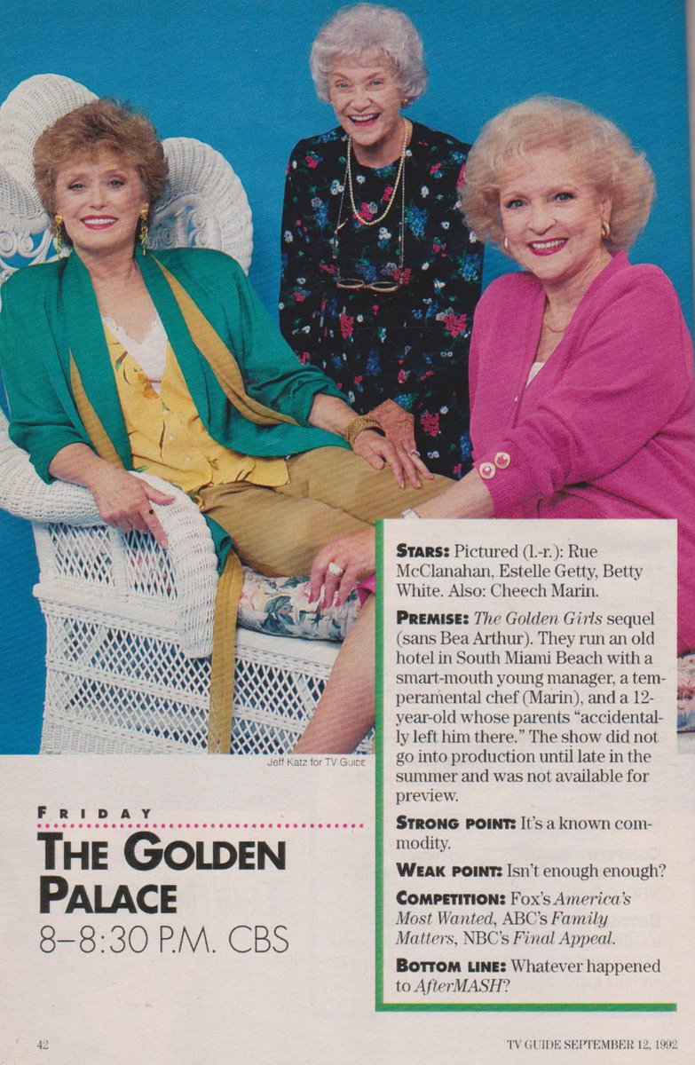 THE GOLDEN PALACE. 1992.

Rue McClanahan, Estelle Getty, Betty White, Cheech Marin. #GoldenPalace #TVGuide