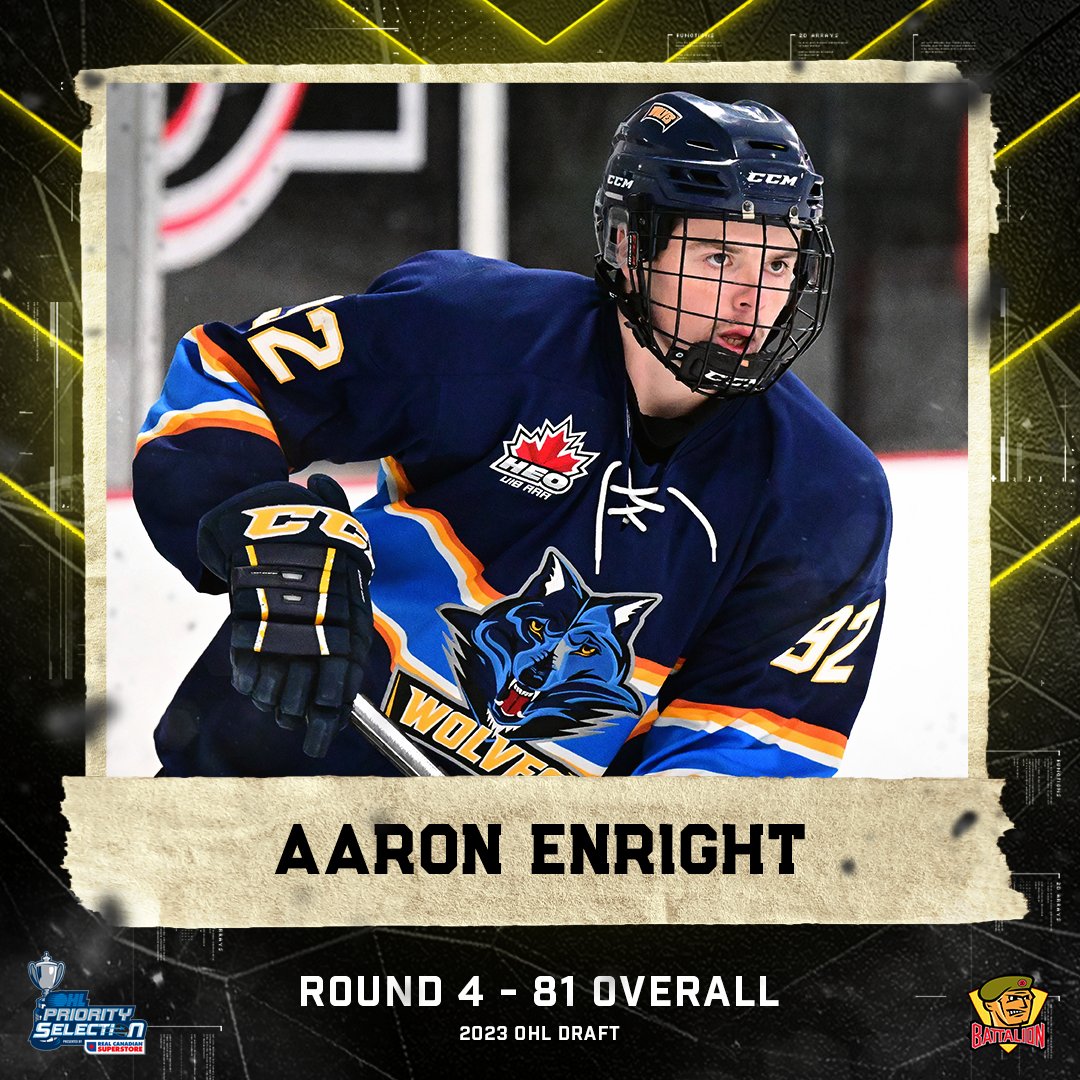 With the 81st overall selection in the 2023 #OHLDraft, the North Bay Battalion selects Aaron Enright. 

Welcome to The Bay, <a href="/enner0792/">Aaron Enright</a>!