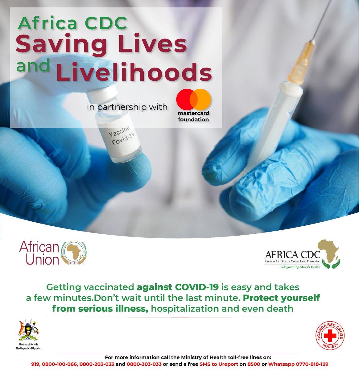 UgandaRedCross's tweet photo. Have you considered getting your  #Covid_19 booster dose? 

It is Safe and Healthy for you to consider getting vaccinated.

Move to your nearest @GovUganda Health Centre and get vaccinated. 

#VaccinesWorkUg 
Courtesy of @MinofHealthUG 
@AfricaCDC @_AfricanUnion @MastercardFdn https://t.co/gVZVOxbFGe