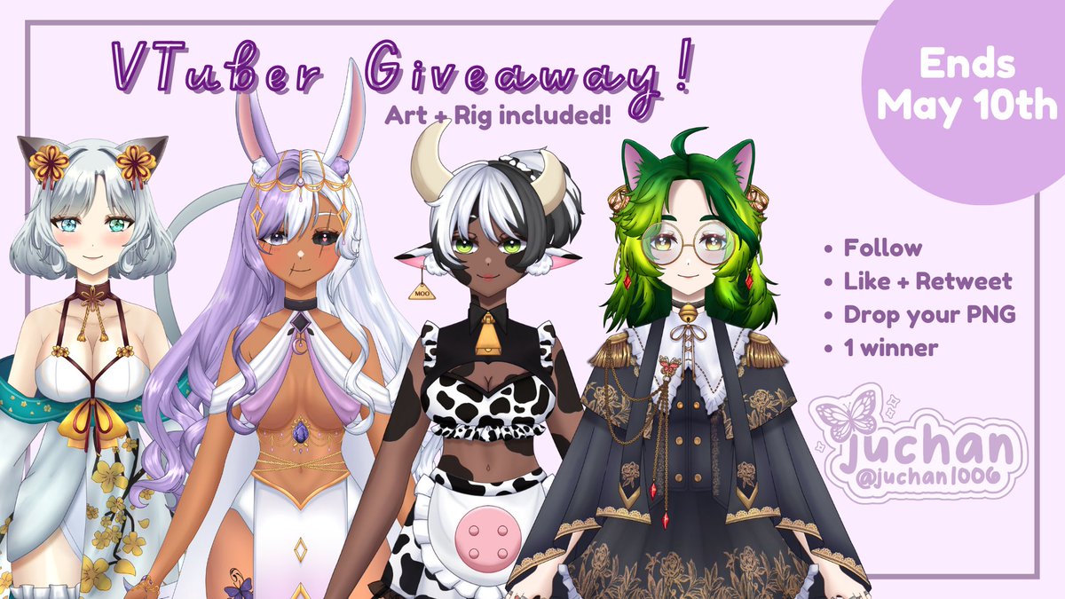 juchan1006's tweet photo. ✨500 Followers Giveaway✨

As a thank you for helping me reach 500 followers, I am holding a giveaway for a full body vtuber model 🎉

How:
- Follow ✨
- Like + Retweet
- Drop you PNG!

The winner will be announced on May 10th!

#PHVTuber #ENVTuber #VTuber #VTuberUprising https://t.co/8wnaID3iqc
