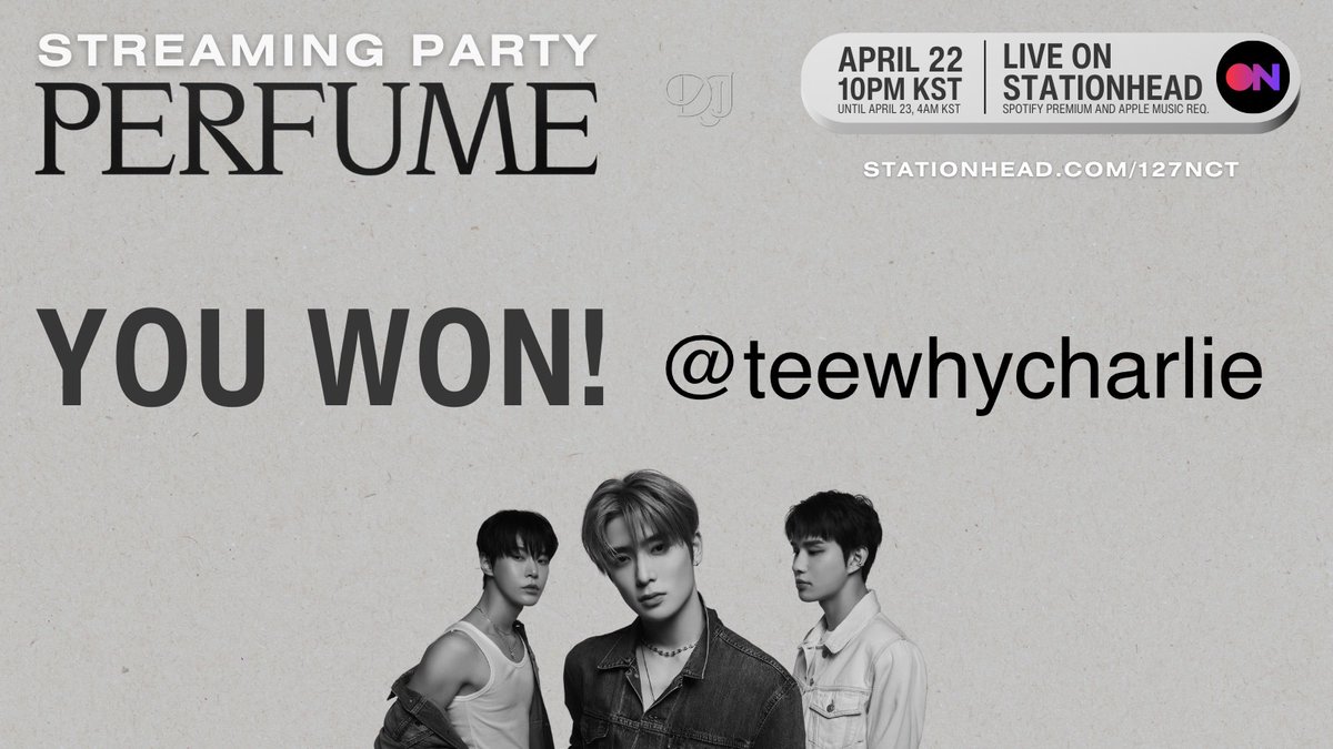 DJJGLOBAL's tweet photo. NCT DOJAEJUNG 'Perfume' Party
First giveaway winner: @teewhycharlie
If you're interested in winning an album, tune into our #PerfumeParty.
#NCT_DOJAEJUNG #DOJAEJUNG
#DOJAEJUNG_Stream
LIVE ON: https://t.co/FvL2TFzgay https://t.co/ujlqFi6T9P